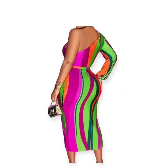 Multicolored one shoulder midi dress - Picture 2 of 2